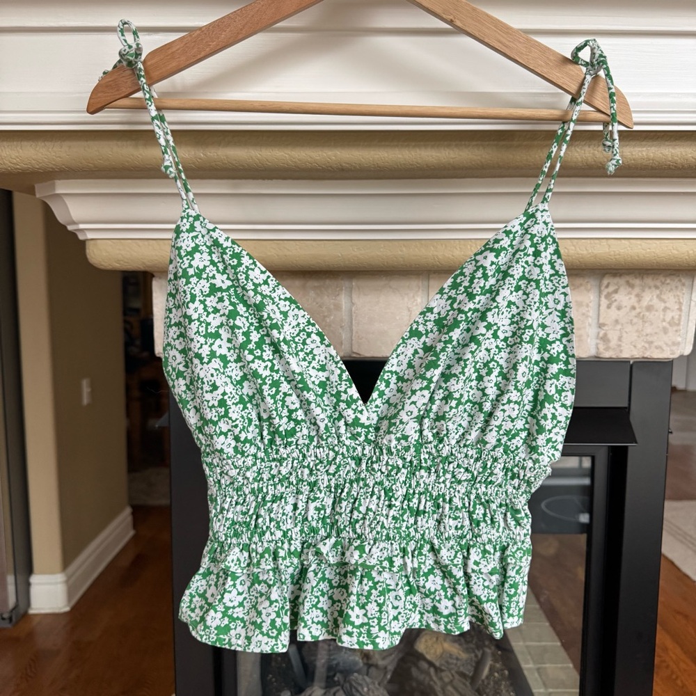 Green Floral Crop Top